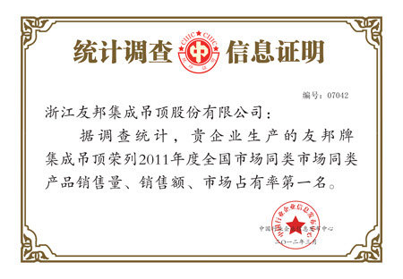 国家统计局数据确认友邦集成吊顶行业销量第一 国家统计局数据确认友邦集成吊顶行业销量第一